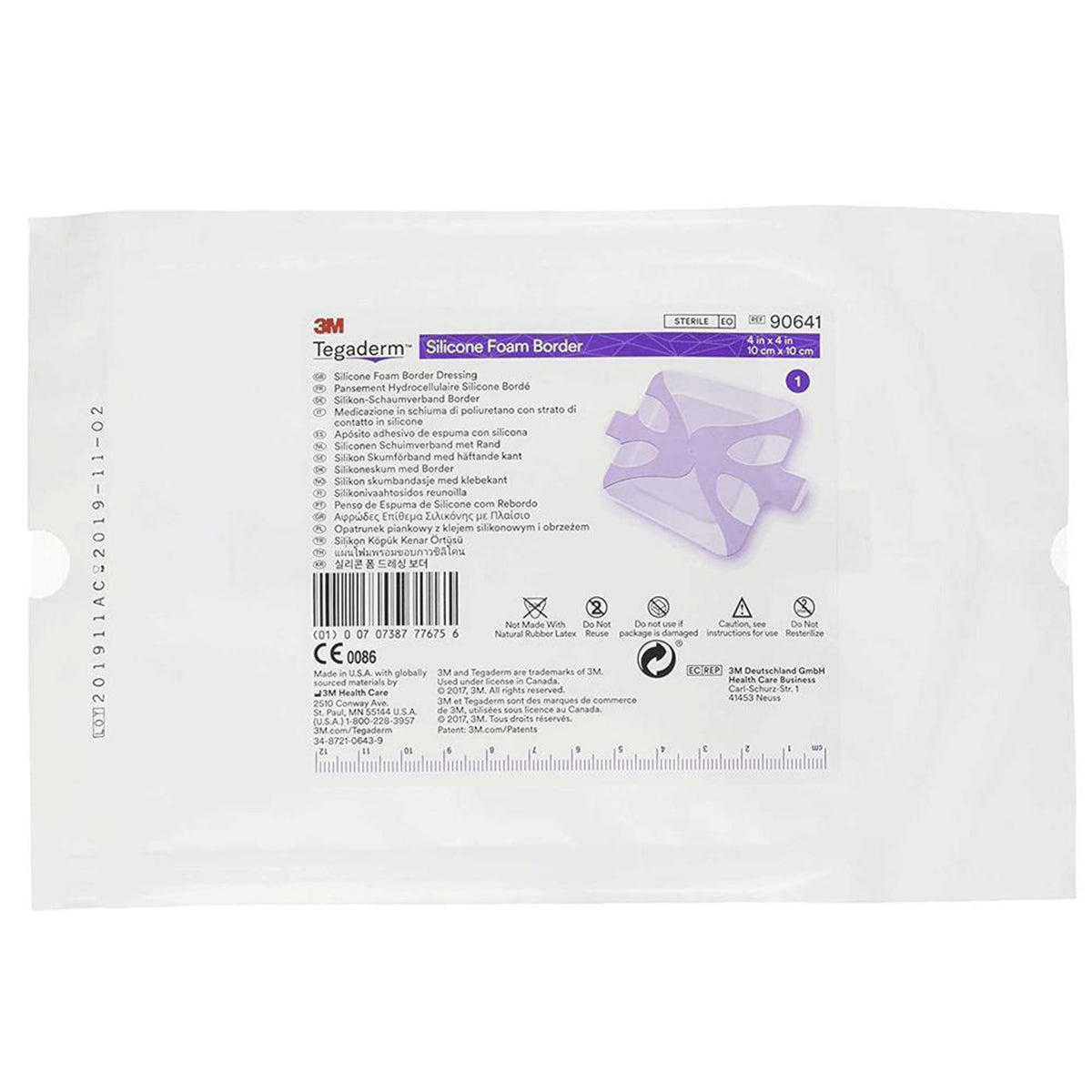 3M Tegaderm Silicone Foam Dressing, 2 x 2 Inch-Foam Dressing 3M Tegaderm 2 X 2 Inch With Border Film Backing Silicone Adhesive Square Sterile