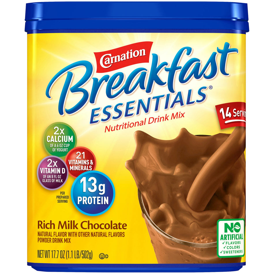Carnation Breakfast Essentials Rich Milk Chocolate Nutritional Drink, 17.7 oz. Canister-Oral Supplement Carnation Breakfast Essentials Rich Milk Chocolate Flavor Powder 17.7 oz. Canister