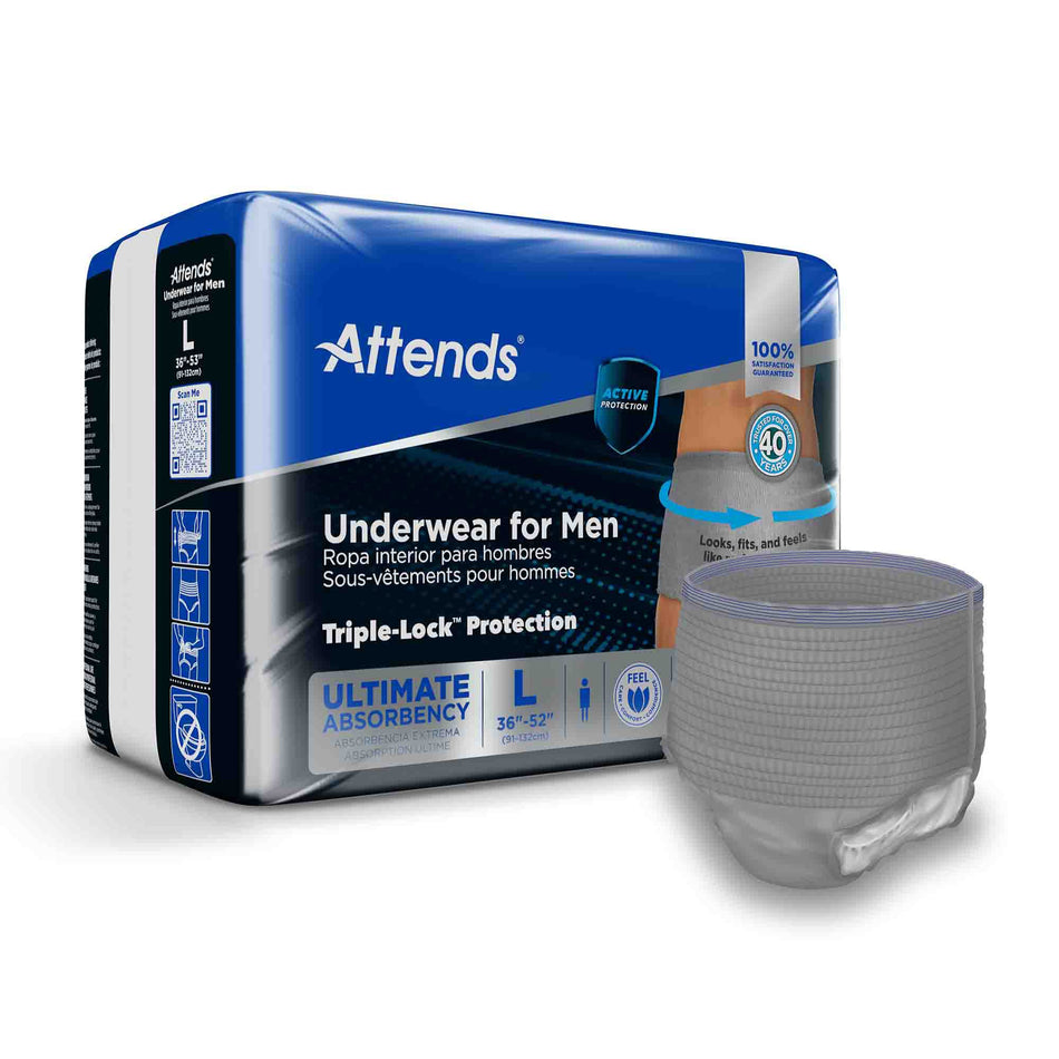 Attends Discreet Men's Underwear, Level 5, Large-Male Adult Absorbent Underwear Attends For Men Pull On with Tear Away Seams Large Disposable Heavy Absorbency