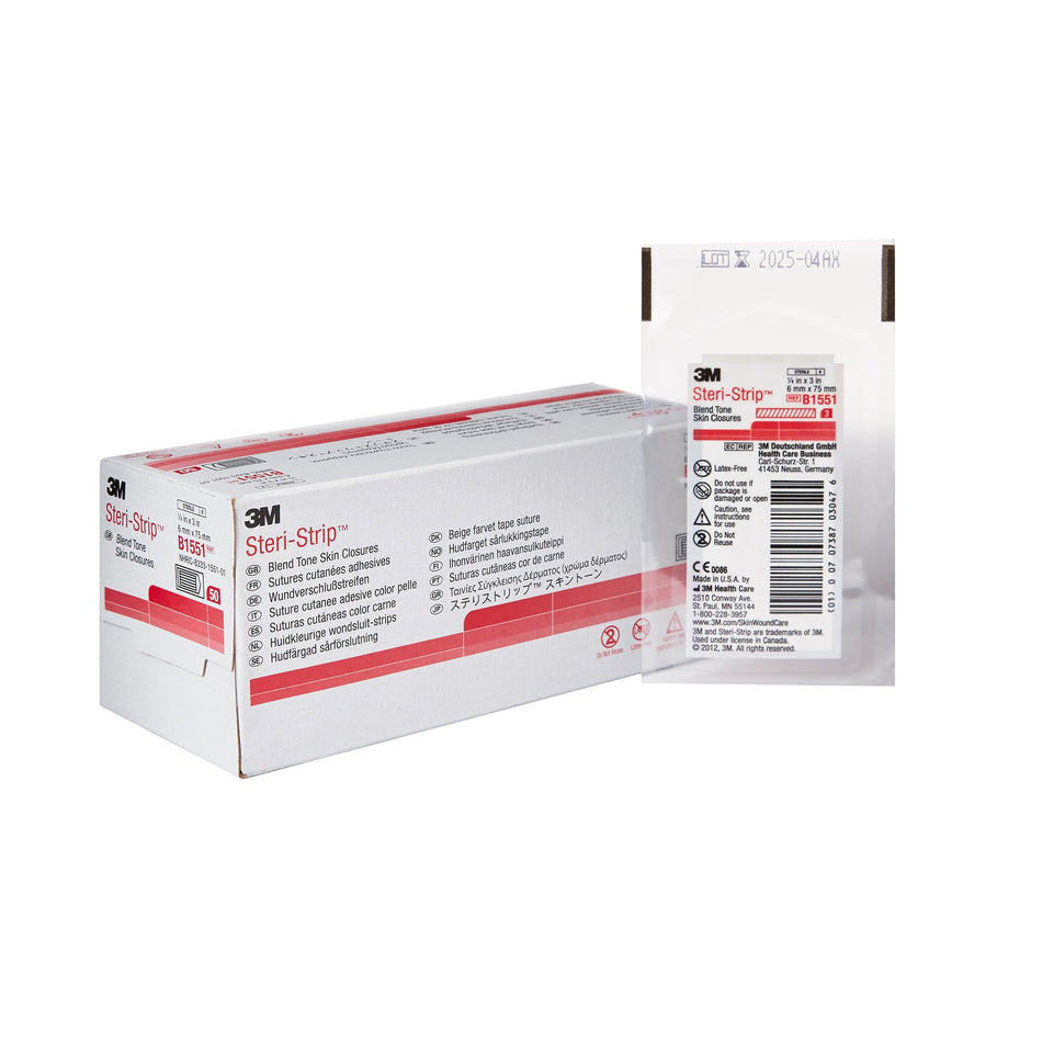 3M Steri-Strip Blend Tone Skin Closures, Beige, 1/4 inch X 3 inch, nonwoven-Skin Closure Strip Steri-Strip 1/4 X 3 Inch Nonwoven Material Flexible Strip Tan