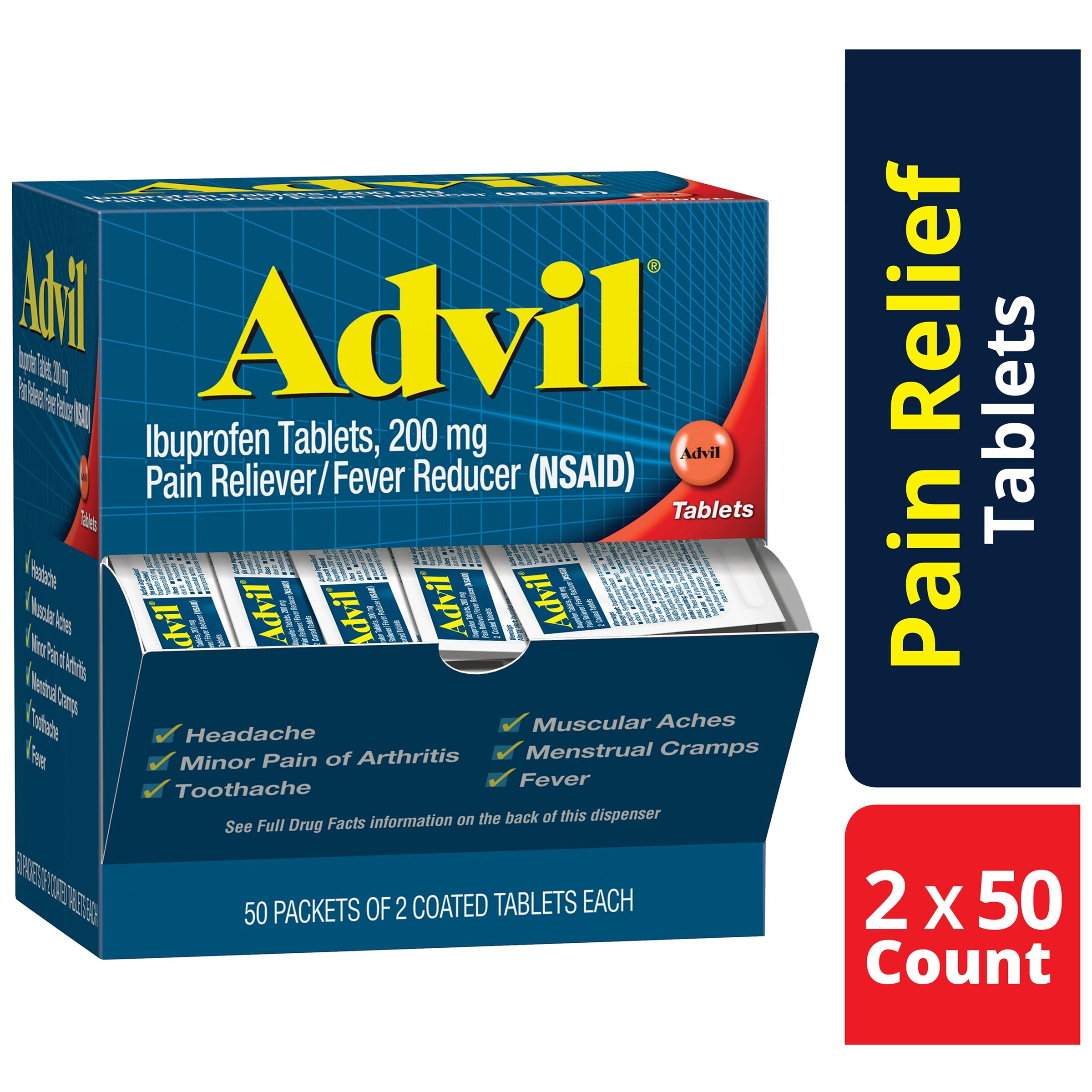 Advil Ibuprofen Pain Relief Tablet-Pain Relief Advil 200 mg Strength Ibuprofen Tablet 50 per Box