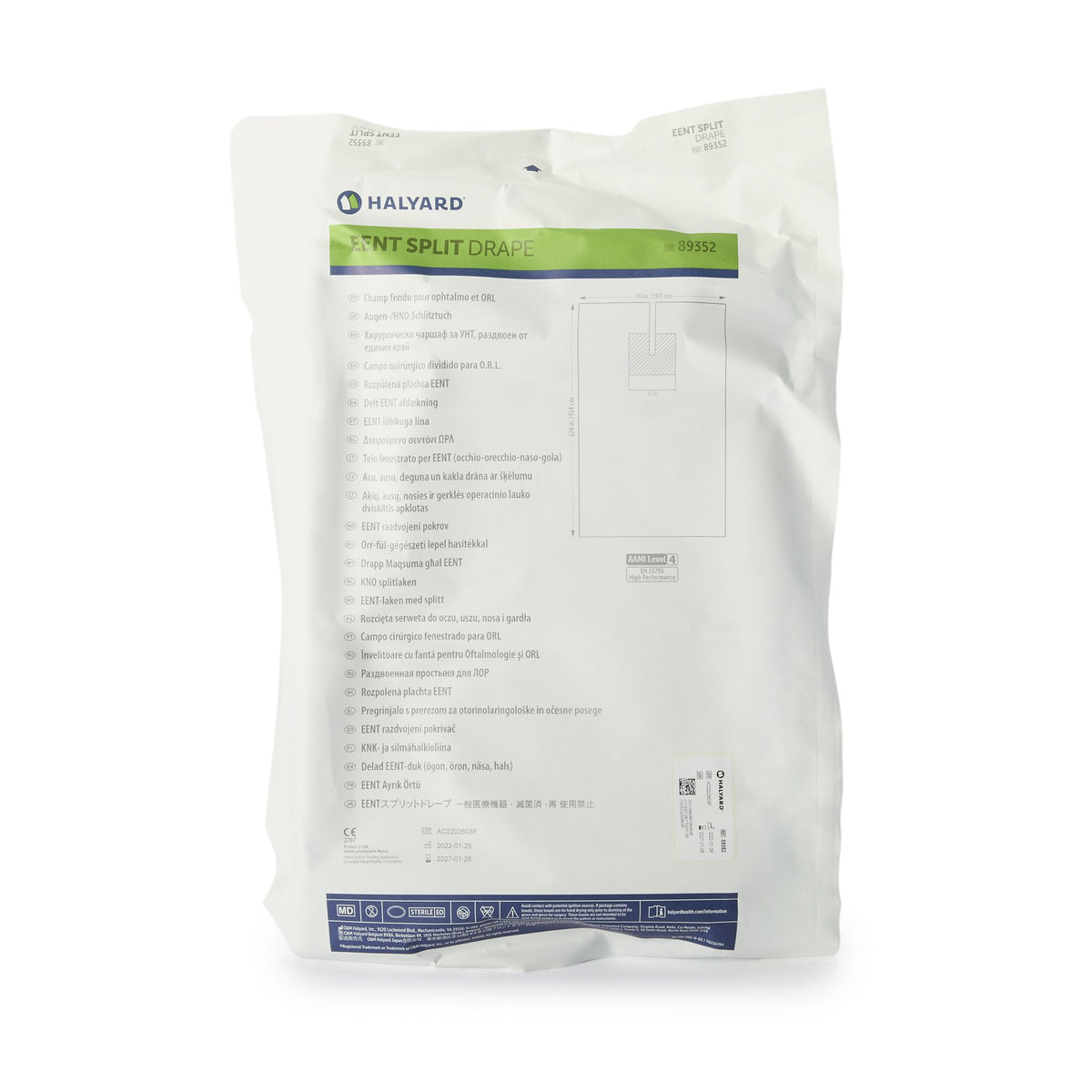 Halyard Sterile Split EENT Drape, 76 W x 124 L Inch-EENT Drape EENT Split Drape 76 W X 124 L Inch Sterile