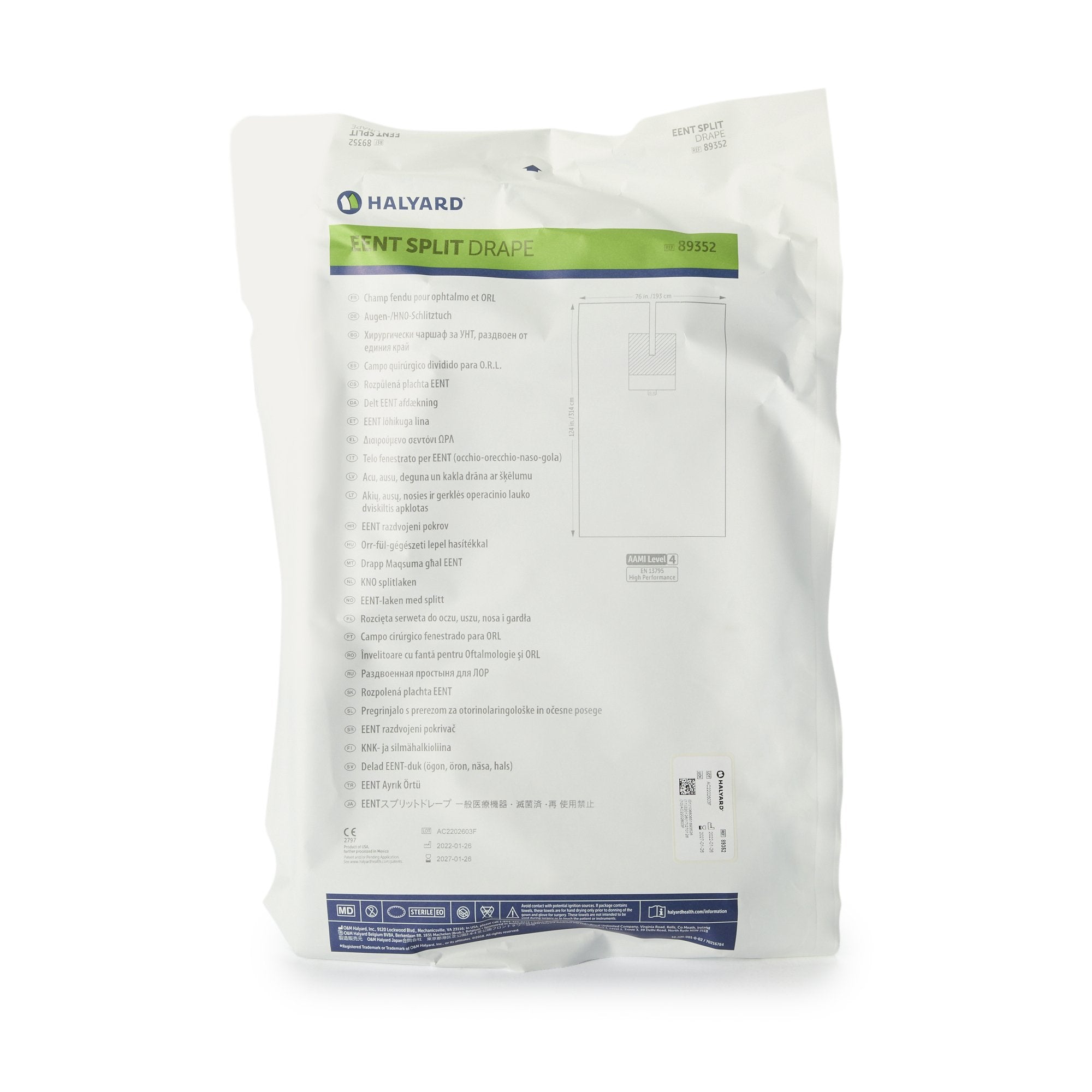 Halyard Sterile Split EENT Drape, 76 W x 124 L Inch-EENT Drape EENT Split Drape 76 W X 124 L Inch Sterile