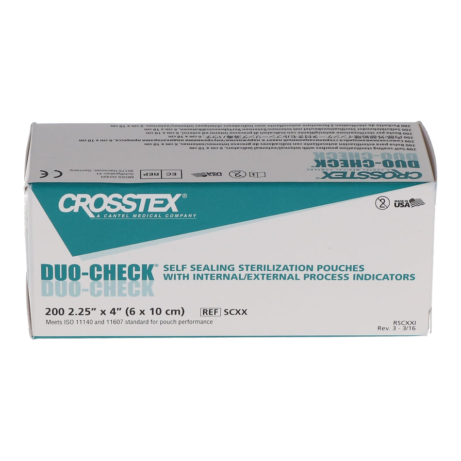 Duo-Check Sterilization Pouch, 2-1/4 x 4-1/2 Inch-Sterilization Pouch Duo-Check Ethylene Oxide (EO) Gas / Steam 2-1/4 X 4-1/2 Inch Transparent / Blue Self Seal Paper / Film