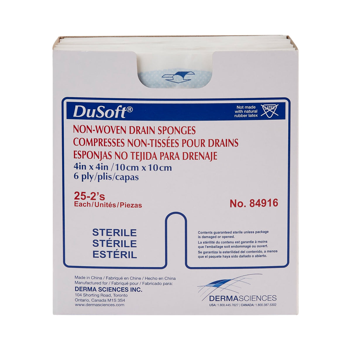Dumex IV/Drain Split Dressing, 4 x 4 Inch, 6-Ply-Drain Sponge DuSoft� 4 X 4 Inch 6-Ply Sterile 2 per Pack