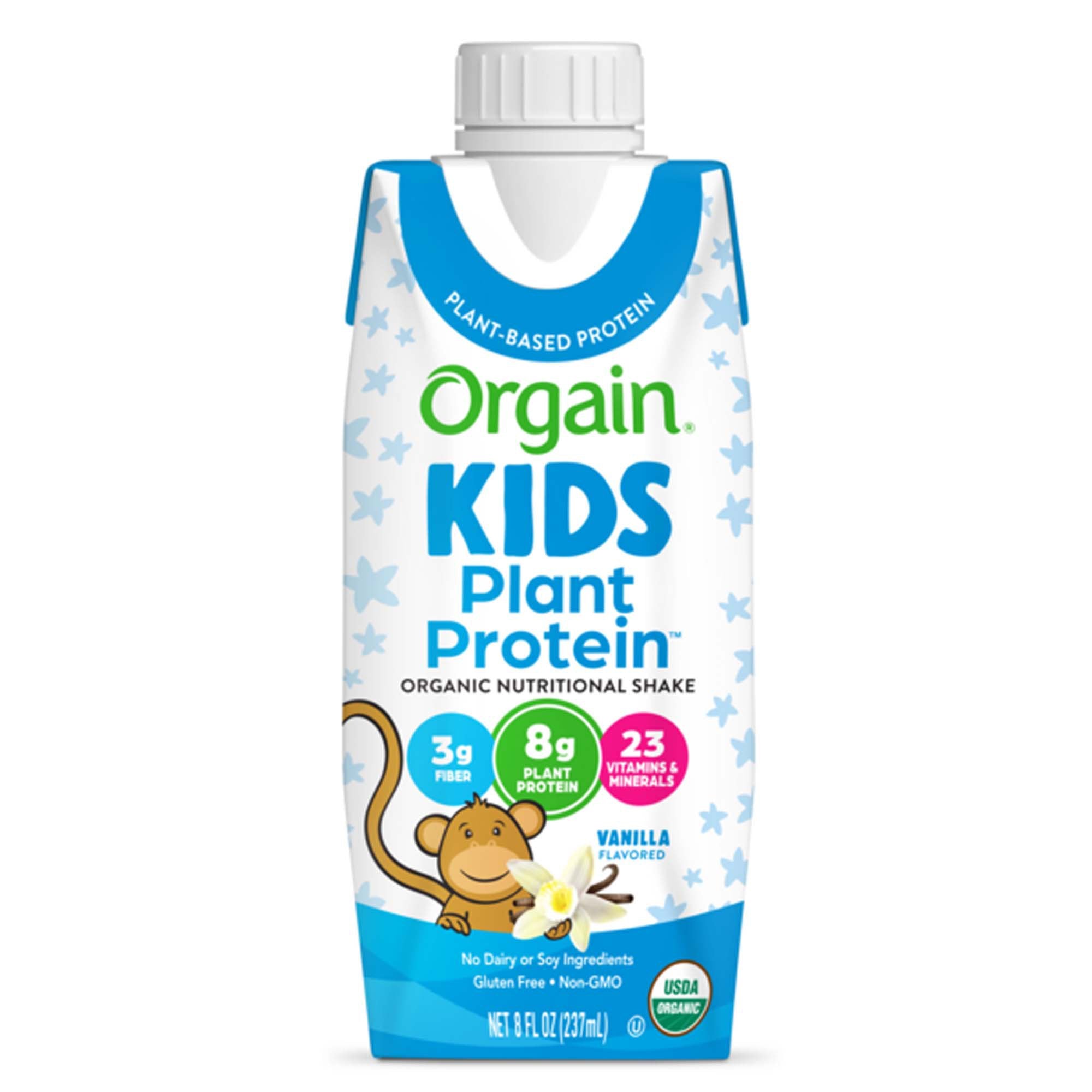 Pediatric Oral Supplement Orgain® Kids Plant Protein™ Organic Nutritional Shake Vanilla Flavor 8 oz. Carton Liquid Protein...