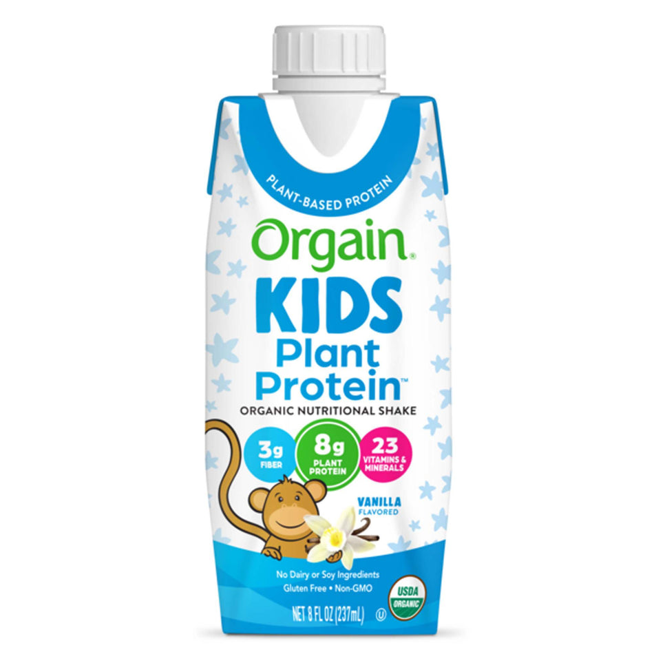 Pediatric Oral Supplement Orgain® Kids Plant Protein™ Organic Nutritional Shake Vanilla Flavor 8 oz. Carton Liquid Protein...