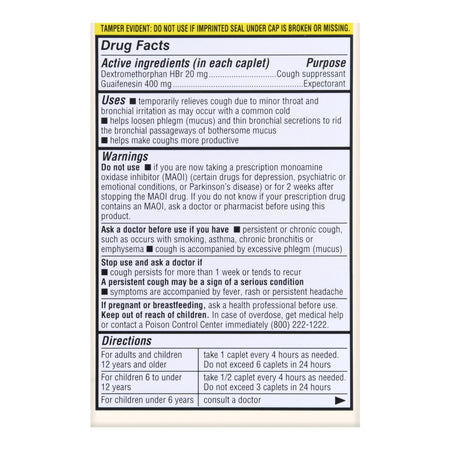 Thrive & Foster Chest Congestion Relief DM Guaifenesin 400 mg Dextromethorphan HBr 20 mg Caplets-Cold and Cough Relief Foster & Thrive 400 mg - 20 mg Strength Tablet 50 per Box