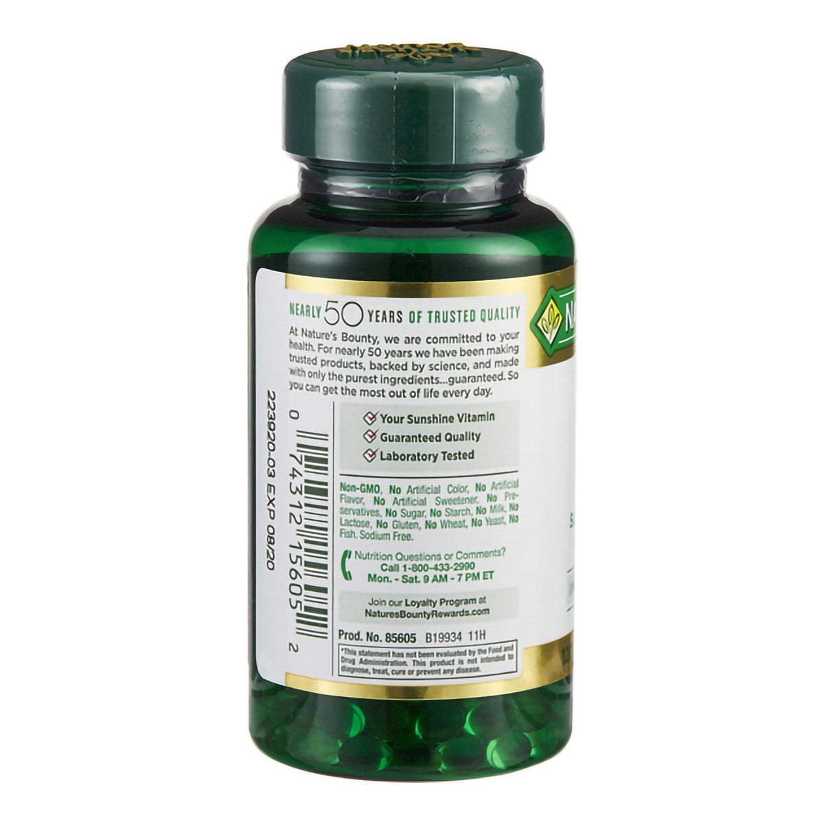 Nature's Bounty Vitamin D-3 Supplement-"Vitamin Supplement Nature's Bounty Vitamin D 1,000 IU Strength Softgel 100 per Bottle"
