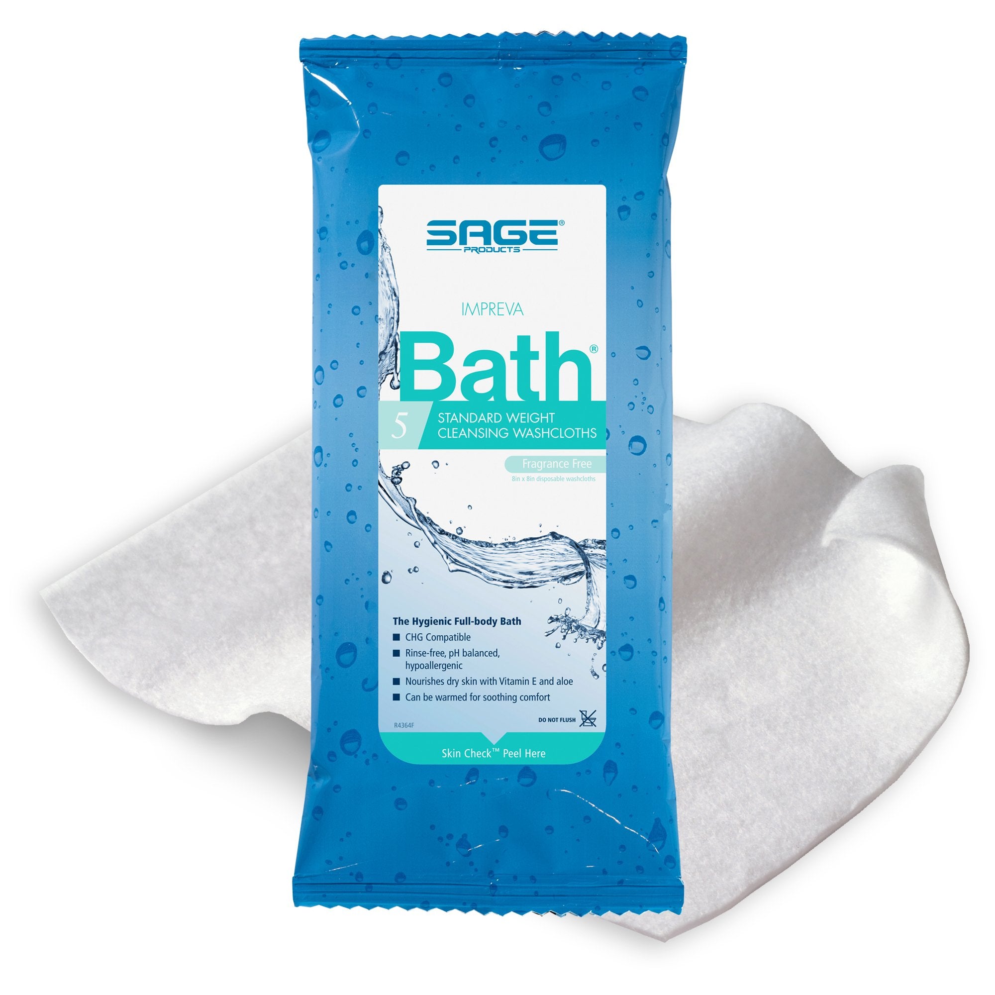 Sage Comfort Bath Rinse-Free Wipes, Aloe, Unscented, Soft Pack-Rinse-Free Bath Wipe Impreva Bath Soft Pack Unscented 5 Count