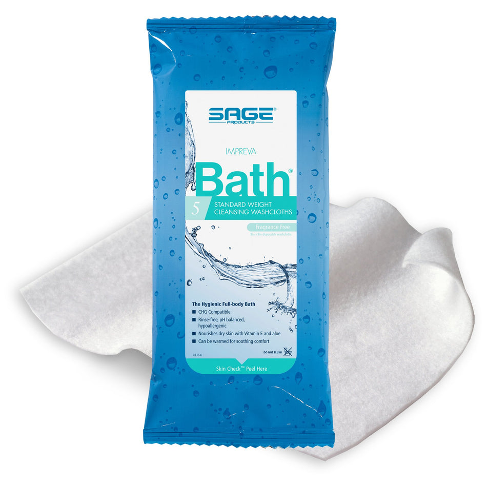 Sage Comfort Bath Rinse-Free Wipes, Aloe, Unscented, Soft Pack-Rinse-Free Bath Wipe Impreva Bath Soft Pack Unscented 5 Count