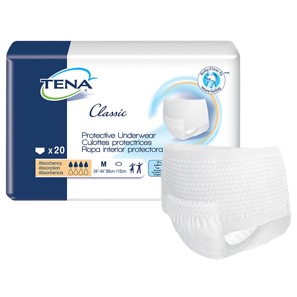 Tena Classic Absorbent Underwear, Medium-Unisex Adult Absorbent Underwear TENA Classic Pull On with Tear Away Seams Medium Disposable Moderate Absorbency