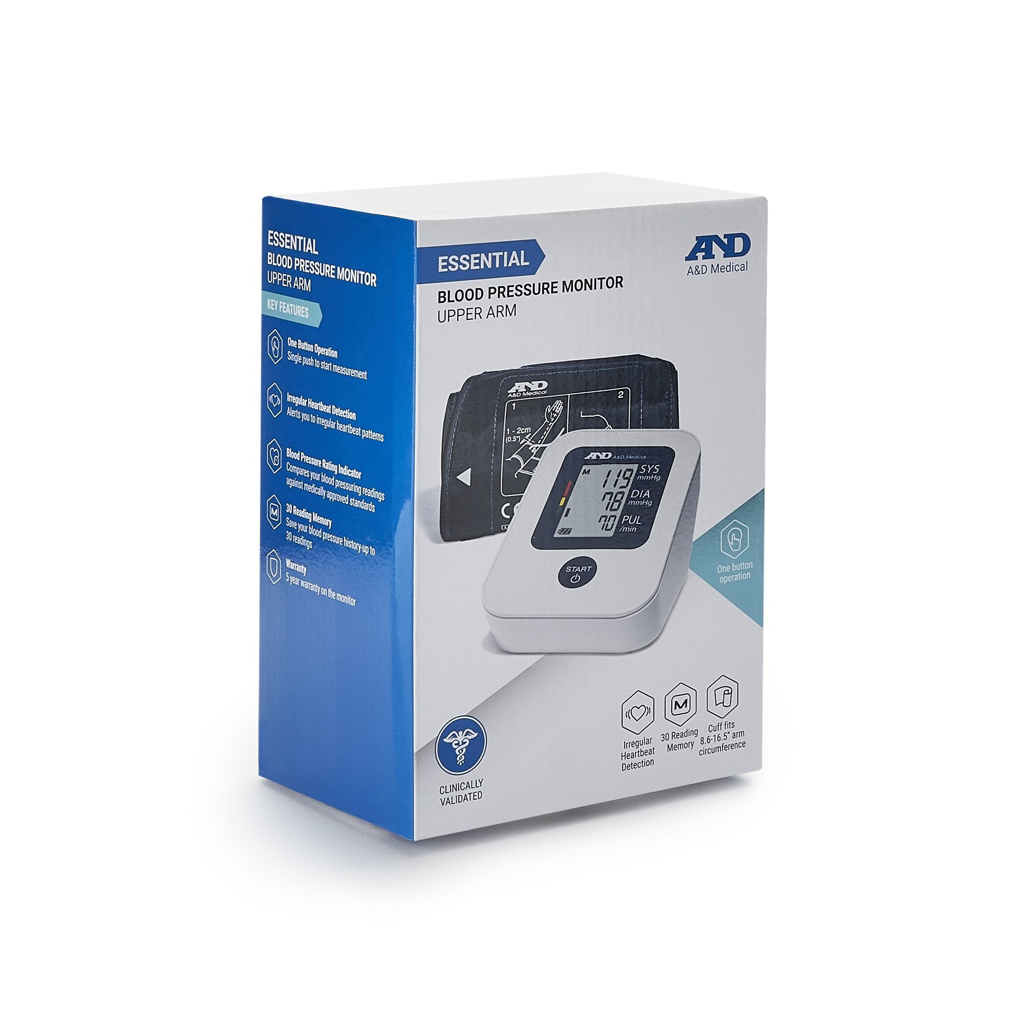 A&D Medical Essential Wide Range Cuff Blood Pressure Monitor-Home Automatic Digital Blood Pressure Monitor A&D Medical Wide Range Nylon Cuff 22 - 42 cm Desk Model