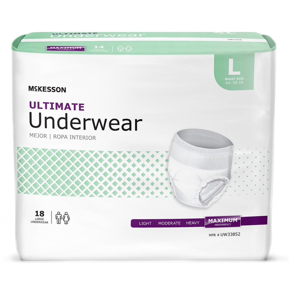 McKesson Ultimate Heavy Absorbency Incontinence Underwear, Large-Unisex Adult Absorbent Underwear McKesson Pull On with Tear Away Seams Large Disposable Heavy Absorbency