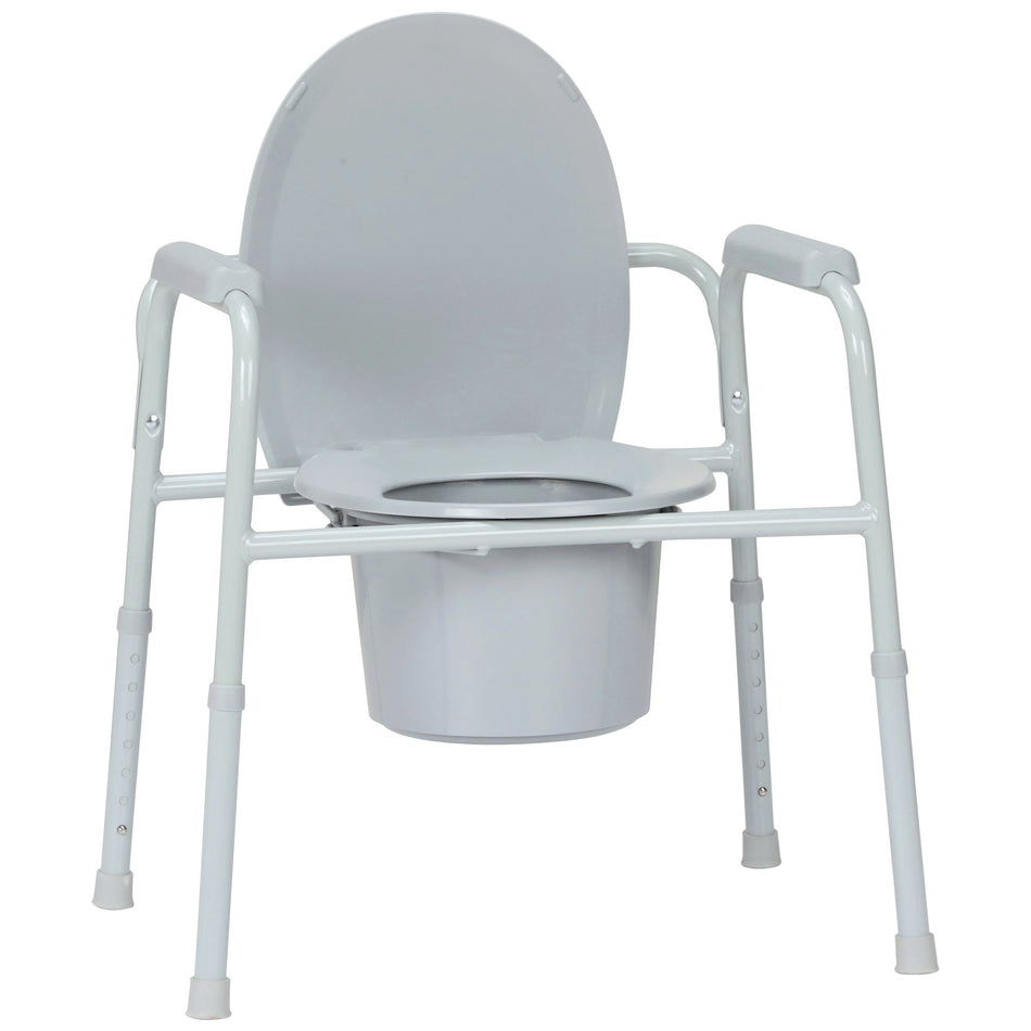 McKesson Commode Chair, Nonfolding-3-in-1 Commode Chair McKesson Fixed Arms Steel Frame Back Bar 13-3/4 Inch Seat Width 350 lbs. Weight Capacity