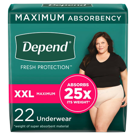 Depend Fresh Protection Women's Maximum Absorbency Underwear, 2X-Large, 22 ct.-Female Adult Absorbent Underwear Depend Fresh Protection Waistband Style 2X-Large Disposable Heavy Absorbency