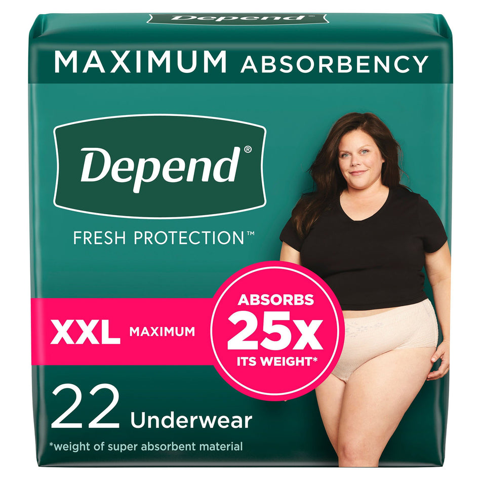 Depend Fresh Protection Women's Maximum Absorbency Underwear, 2X-Large, 22 ct.-Female Adult Absorbent Underwear Depend Fresh Protection Waistband Style 2X-Large Disposable Heavy Absorbency