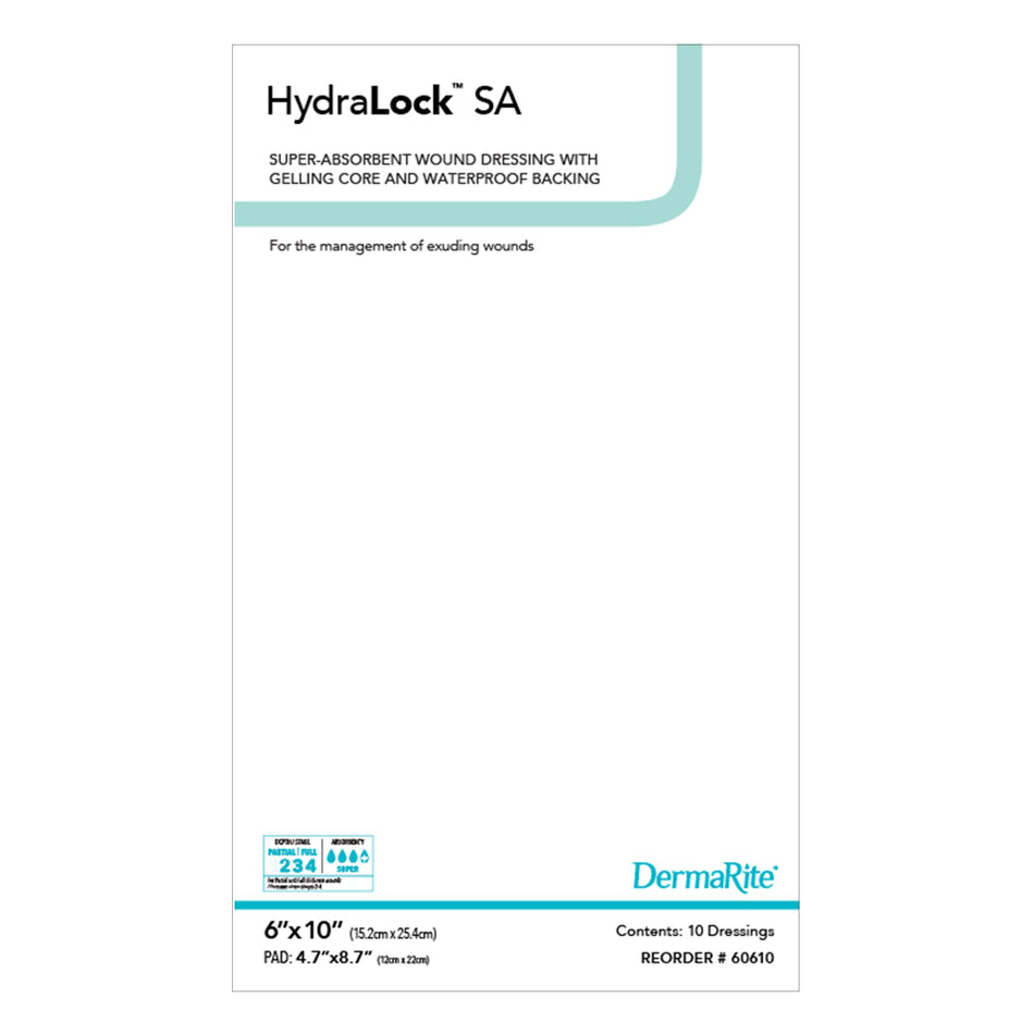 HydraLock� Super Absorbent Dressing, 6 x 10 Inch-Super Absorbent Dressing HydraLock� SA 6 X 10 Inch Rectangle