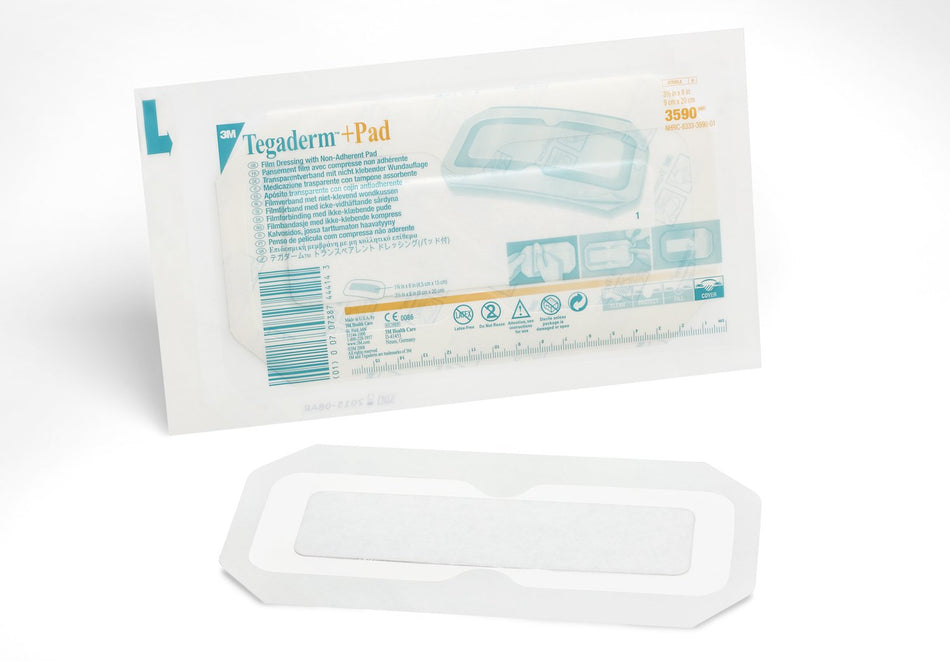 3M� Tegaderm� Transparent Film Dressing with Pad, 3-1/2 x 8 Inch-Transparent Film Dressing with Pad 3M� Tegaderm� 3-1/2 X 8 Inch Frame Style Delivery Rectangle Sterile