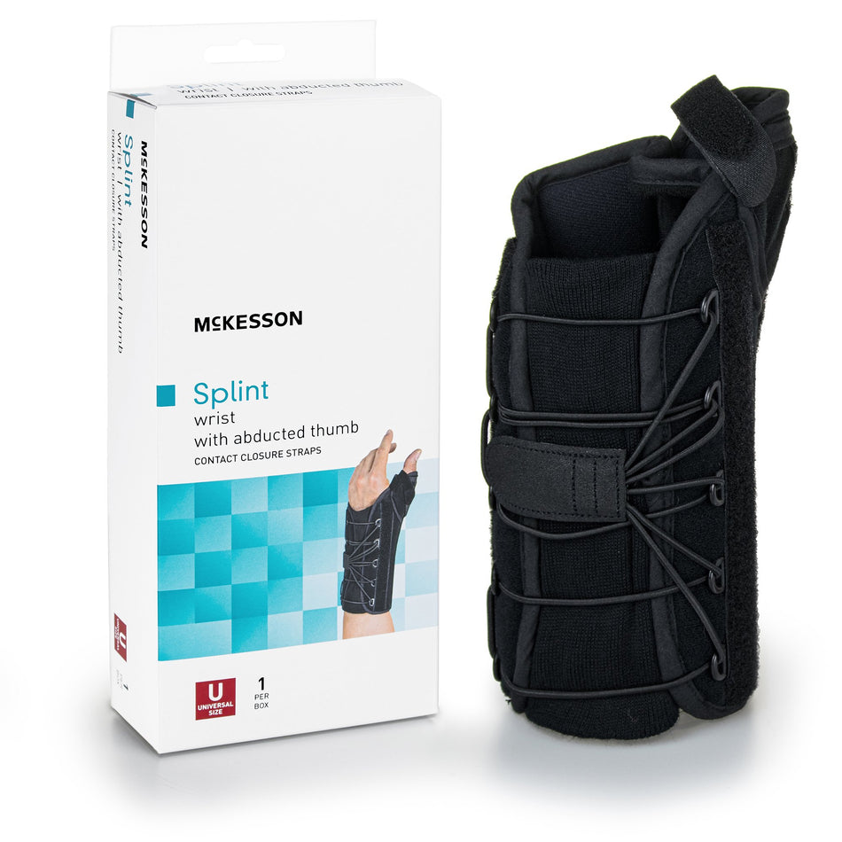 McKesson Left Wrist Splint with Abducted Thumb, One Size Fits Most-Wrist Brace with Thumb Spica McKesson Left Hand Black One Size Fits Most