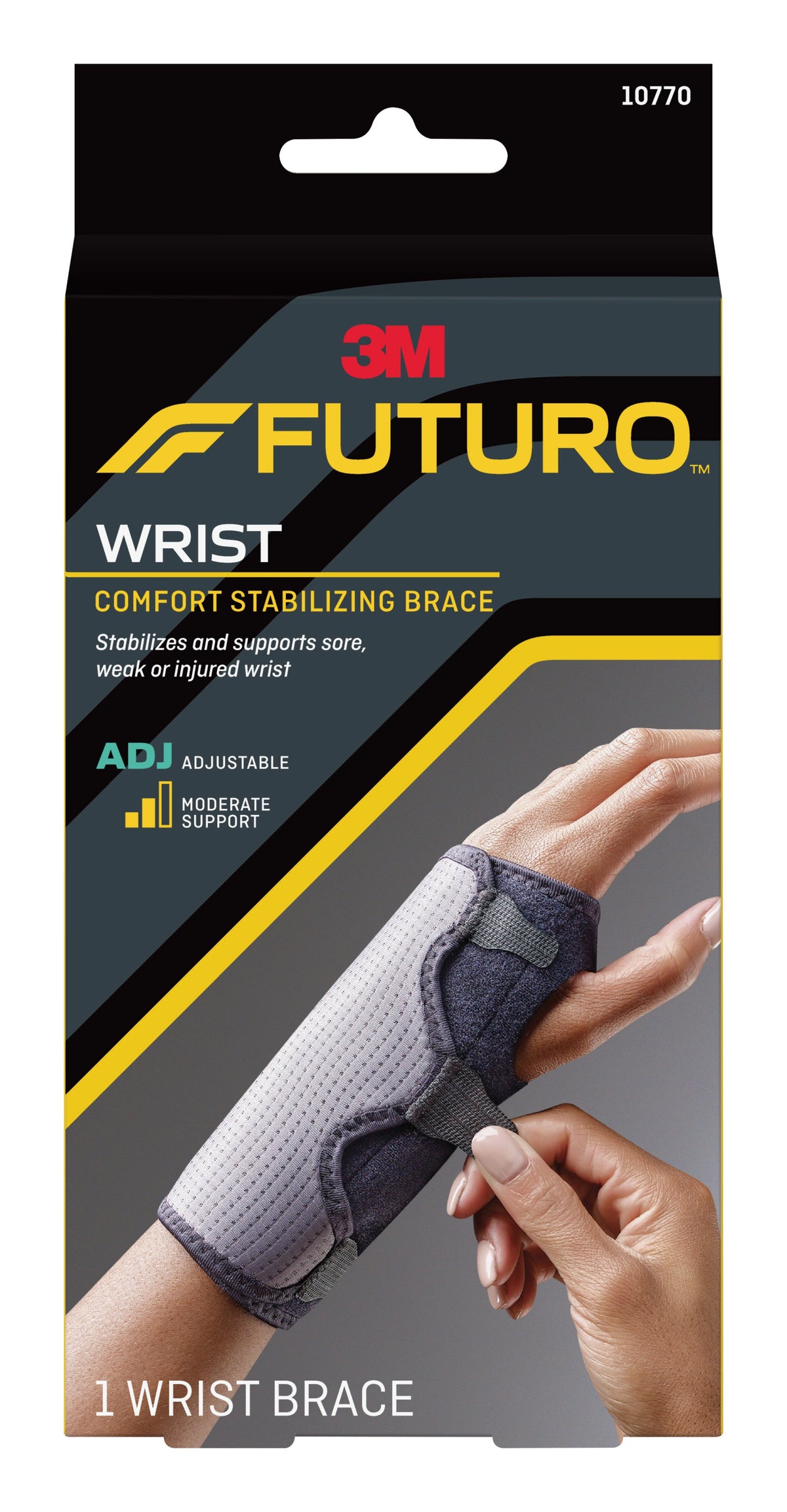 3M Futuro Wrist Brace, Comfort Fabric, Left or Right Hand-Wrist Brace Futuro Comfort Fabric / Metal Left or Right Hand Black / Gray One Size Fits Most