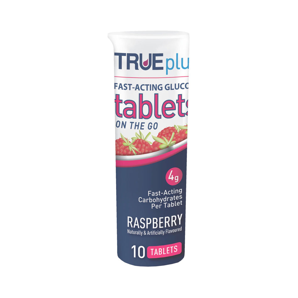 TRUEplus Raspberry Glucose Supplement-Glucose Supplement TRUEplus 10 per Bottle Chewable Tablet Raspberry Flavor