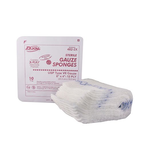 Dukal Sterile USP Type VII X-Ray Detectable Gauze Sponge, 4 x 8 Inch, 12-Ply-Gauze Sponge X-Ray Detectable Dukal 4 X 8 Inch 12-Ply Sterile X-Ray Detectable 10 per Pack