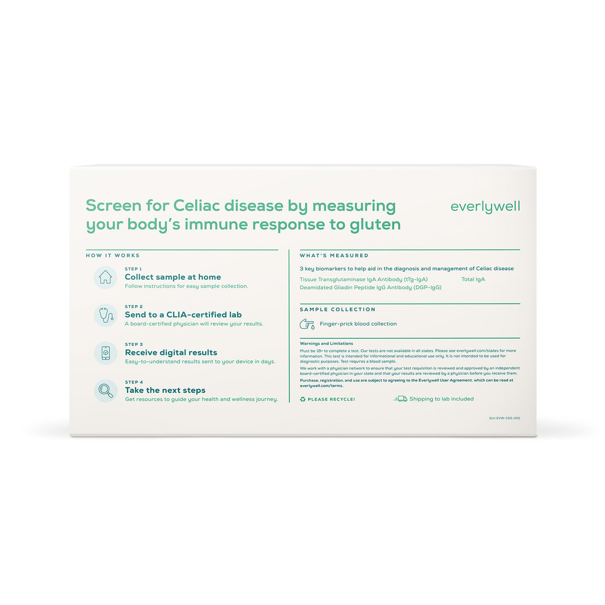 Everlywell Celiac Disease Screening Test-Blood Collection and Transport Kit Everlywell Collection Card Sterile