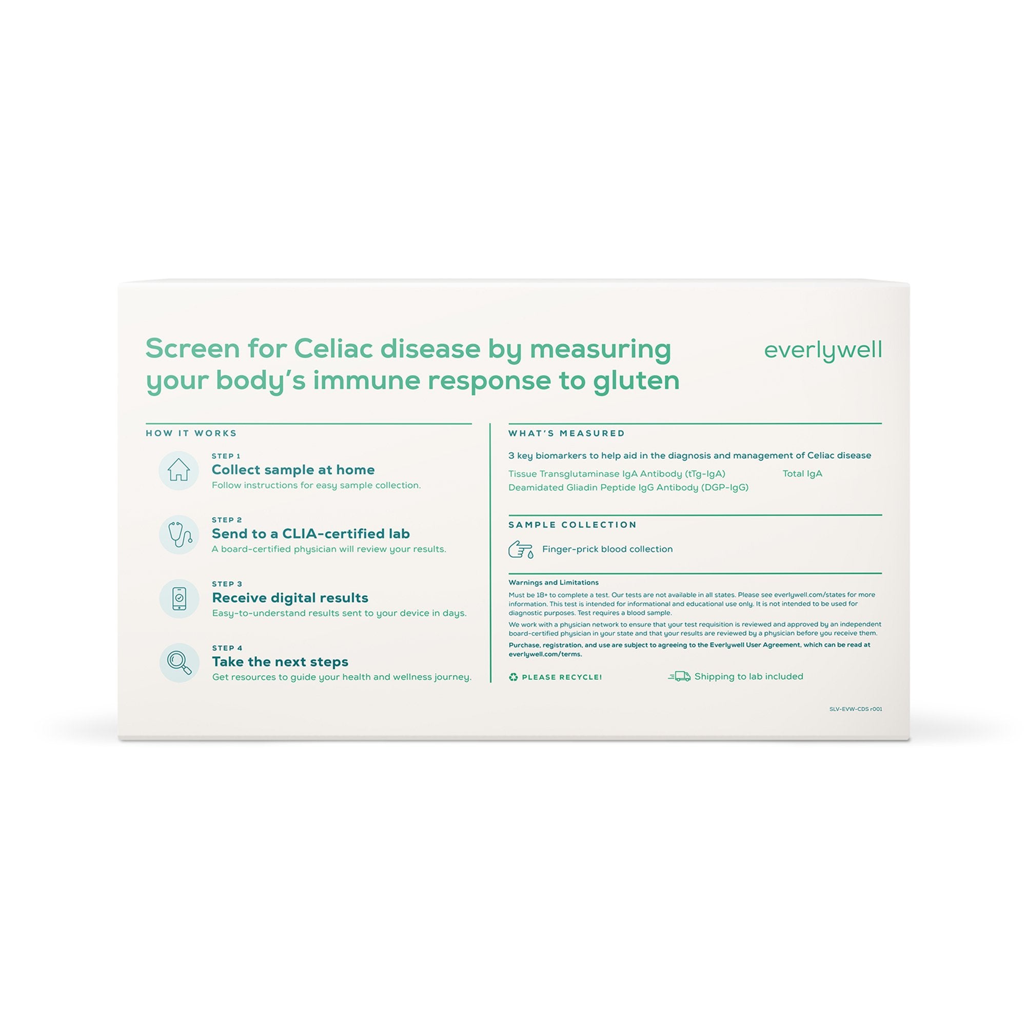 Everlywell Celiac Disease Screening Test-Blood Collection and Transport Kit Everlywell Collection Card Sterile