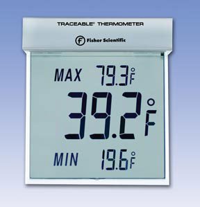 Traceable Big-Digit See-Thru Digital Thermometer-Digital Thermometer Fisherbrand Traceable Big-Digit See-Thru Celsius -25 to +70C Internal Sensor Window / Wall Mount Battery Operated