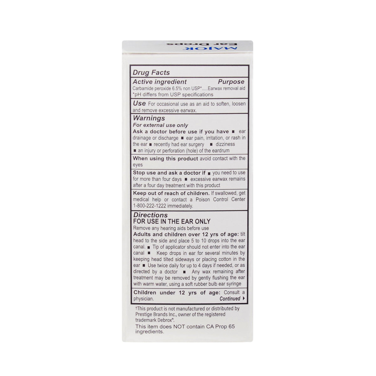 Generic Debrox Earwax Remover, 0.5 Fl. Oz.-Ear Wax Remover Generic Debrox 0.5 oz. Otic Drops 6.5% Strength Carbamide Peroxide