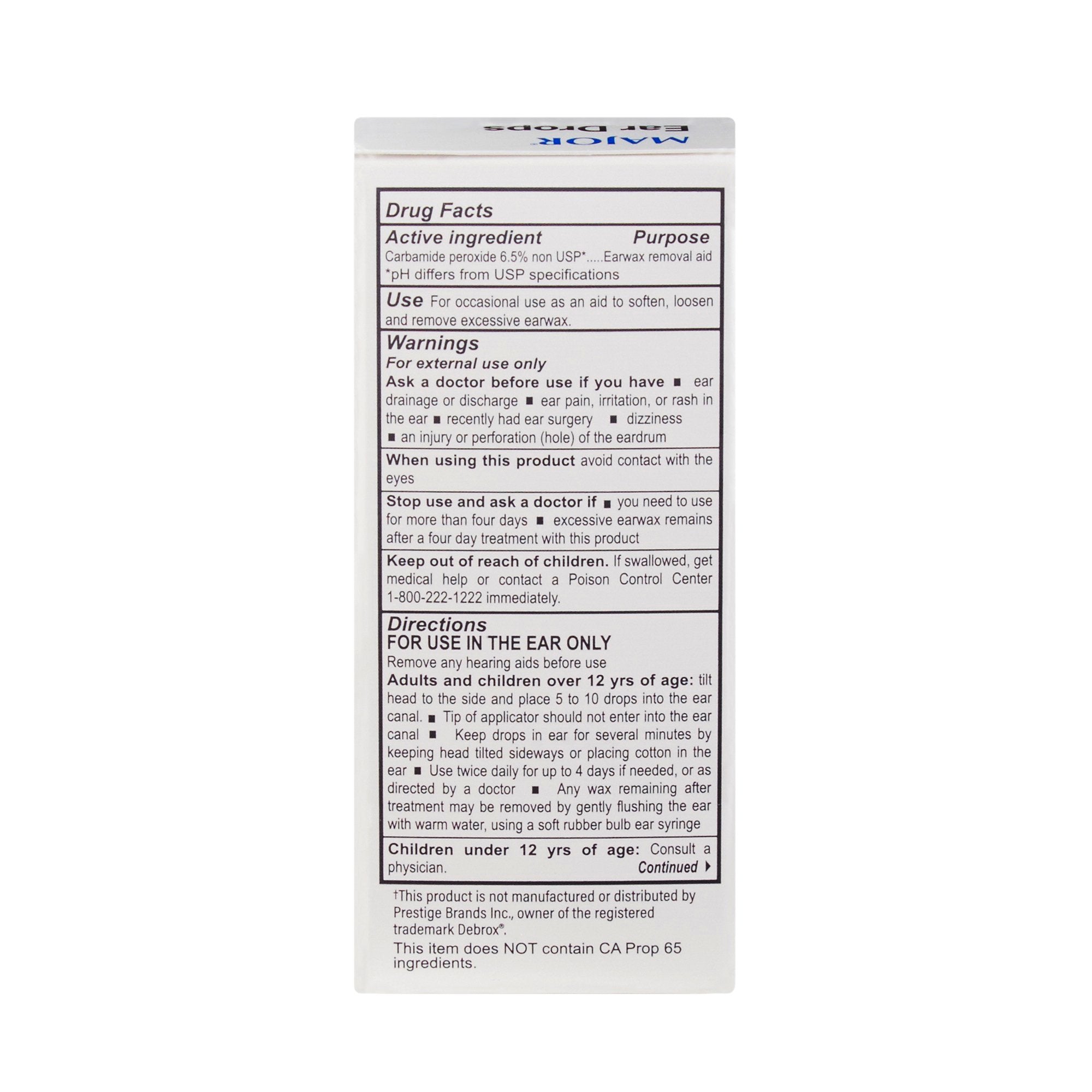 Generic Debrox Earwax Remover, 0.5 Fl. Oz.-Ear Wax Remover Generic Debrox 0.5 oz. Otic Drops 6.5% Strength Carbamide Peroxide