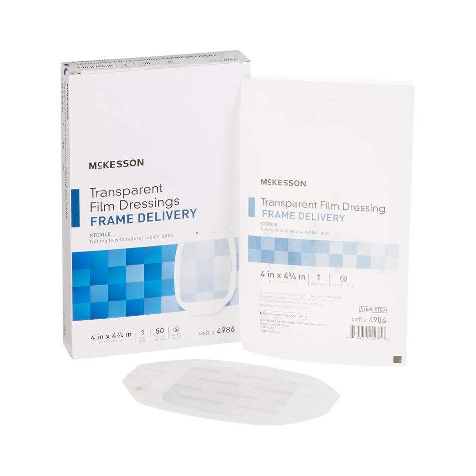 McKesson Octagonal Sterile Dressing with Frame-Style Delivery, 4 x 4-3/4 Inch, Transparent-Transparent Film Dressing McKesson 4 X 4-3/4 Inch Frame Style Delivery Octagon Sterile