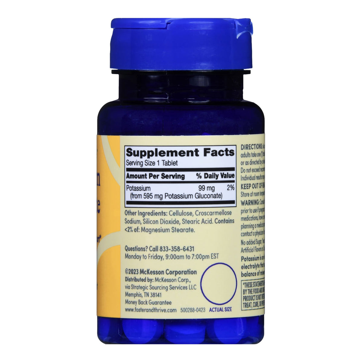 Foster & Thrive Potassium Gluconate 595 mg Tablets-Dietary Supplement Foster & Thrive Potassium Gluconate 99 mg Strength Tablet 100 per Bottle