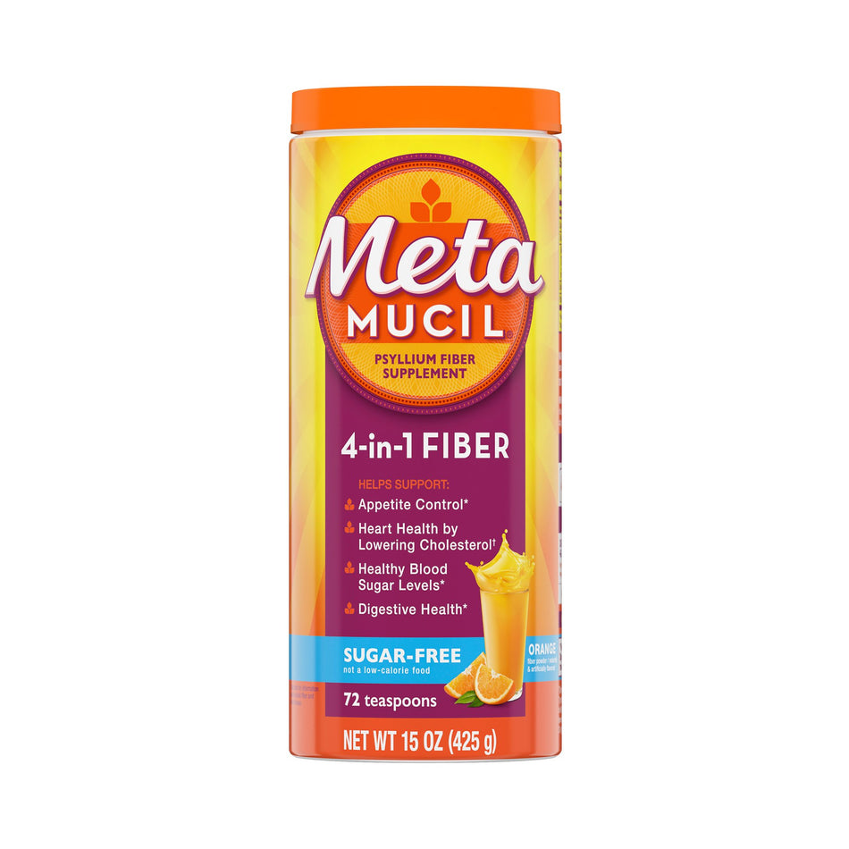 Metamucil Psyllium Husk Fiber Supplement-Fiber Supplement Metamucil Orange Flavor Powder 15 oz. 3.4 Gram Strength Psyllium Husk