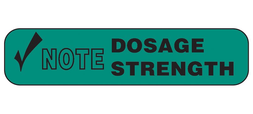 Barkley "Dose Strength" Advisory Label, 1.6 x 0.4 Inch-Pre-Printed Label Barkley Auxiliary Label Green Paper Note Dosage Strength Black Safety and Instructional 3/8 X 1-5/8 Inch