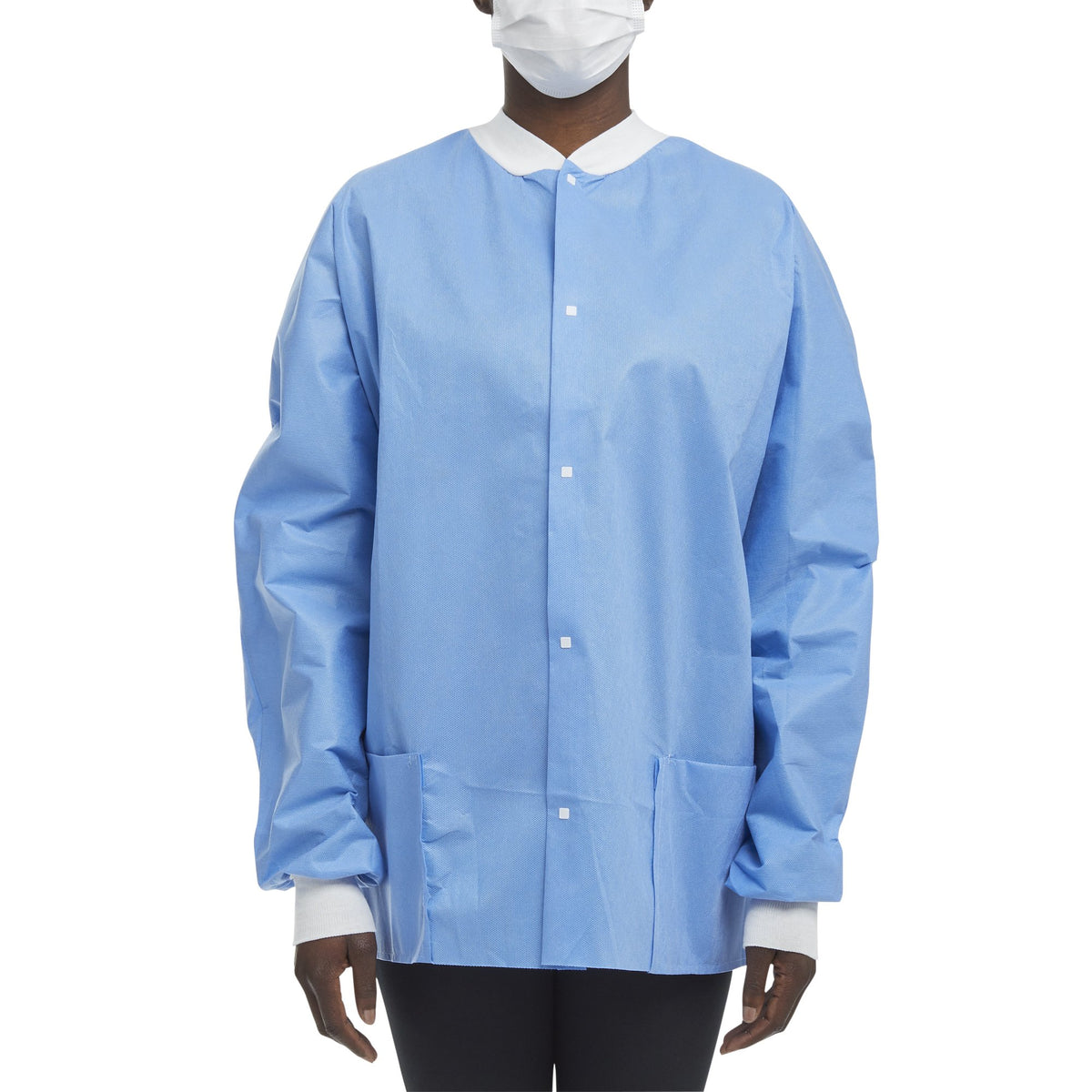 Halyard Health Professional Lab Jacket, Large-Lab Jacket Blue Large Hip Length 3-Layer SMS Disposable