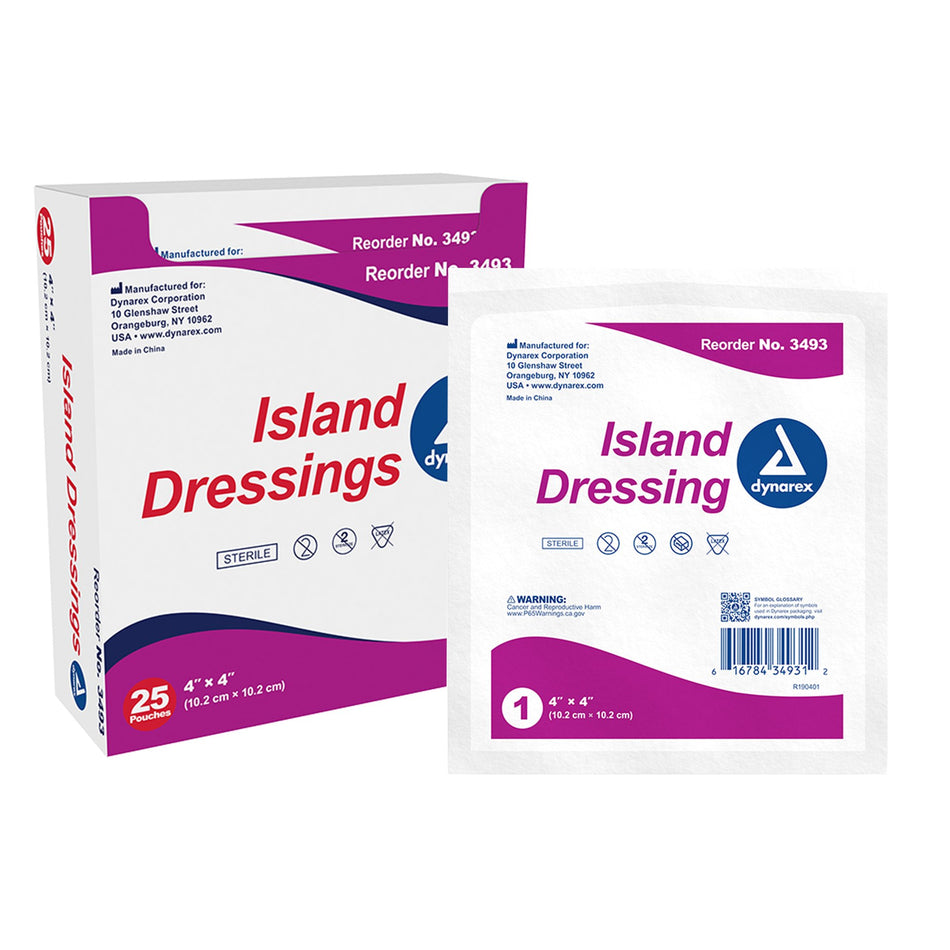 dynarex� White Adhesive Dressing, 4 x 4 inch-Island Dressing Dynarex 4 X 4 Inch Square Sterile