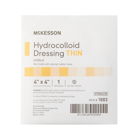 McKesson Hydrocolloid Dressing, 4 x 4 Inch-Thin Hydrocolloid Dressing McKesson Film Backing 4 X 4 Inch Square Hydrocolloid