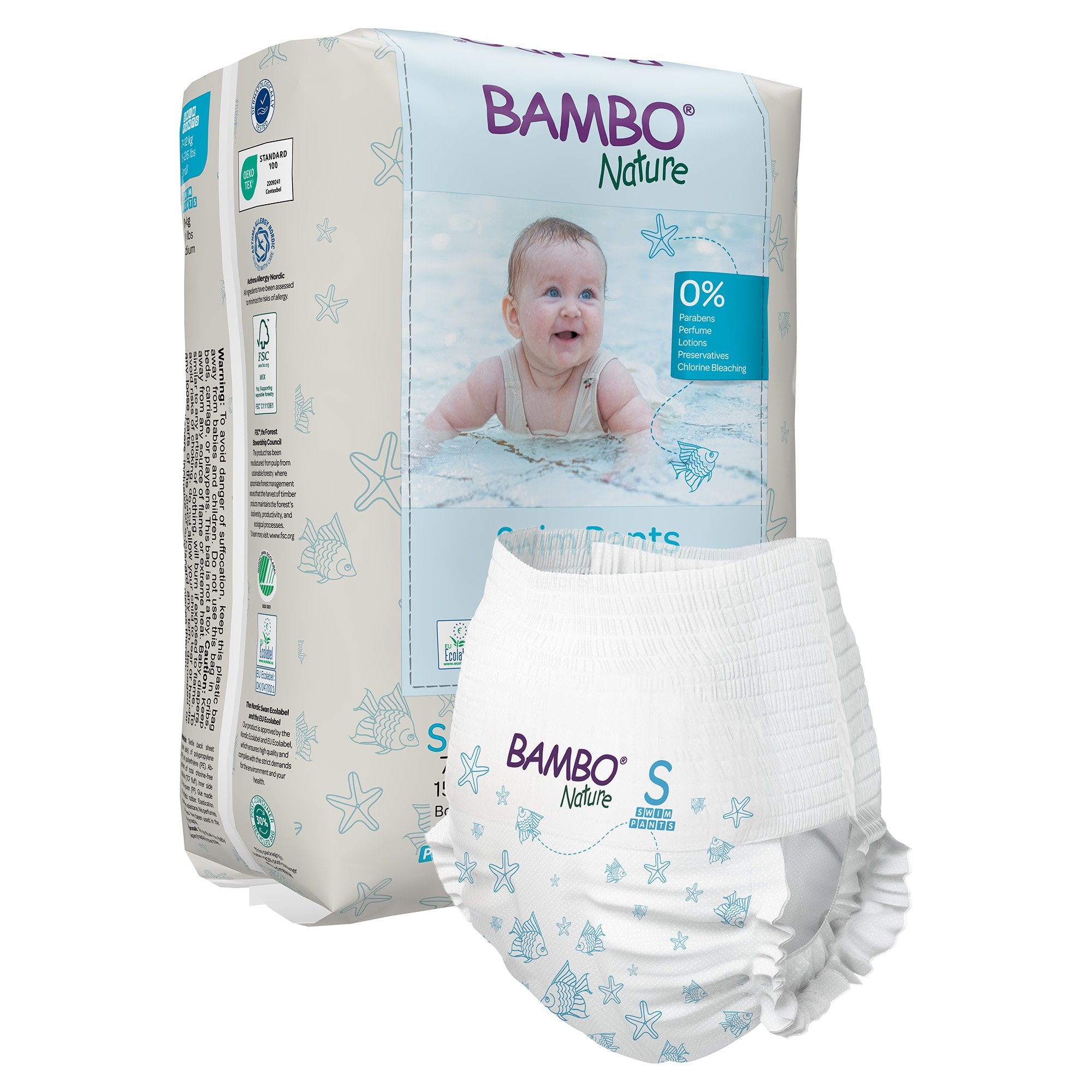 Bambo Nature Swim Pants, Small-Unisex Baby Swim Diaper Bambo Nature Pull On with Tear Away Seams Small Disposable Heavy Absorbency