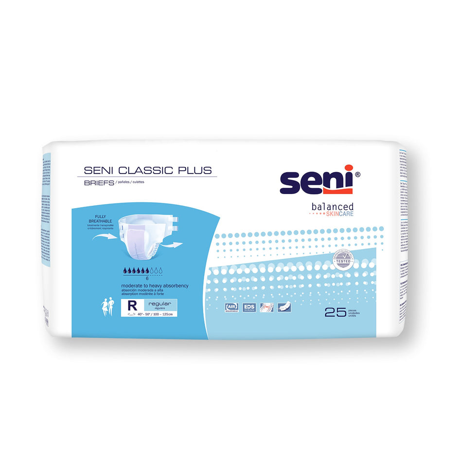 Seni Classic Plus Moderate to Heavy Absorbency Incontinence Brief, Regular-Unisex Adult Incontinence Brief Seni Classic Plus Regular Disposable Moderate Absorbency