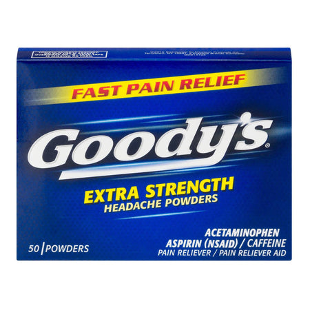 Goody's Extra Strength Acetaminophen / Aspirin / Caffeine Pain Relief-Pain Relief Goody's Extra Strength 260 mg - 520 mg - 32.5 mg Strength Acetaminophen / Aspirin / Caffeine Powder 50 per Box