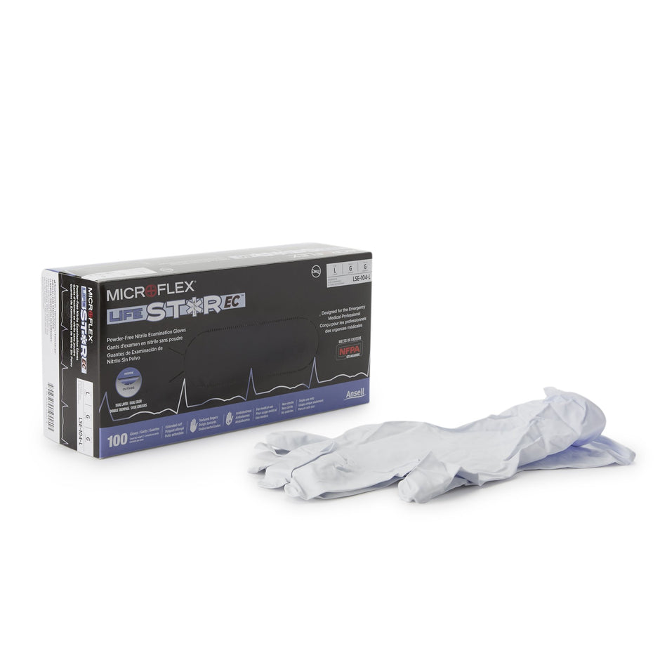 LifeStar EC Nitrile Extended Cuff Length Exam Glove, Large, White / Blue-Exam Glove LifeStar EC Large NonSterile Nitrile Extended Cuff Length Textured Fingertips White / Blue Fentanyl Tested