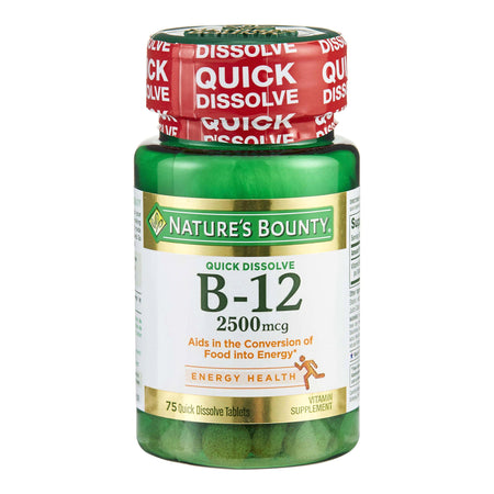 Nature's Bounty B-12 Vitamin Supplement-"Vitamin Supplement Nature's Bounty Vitamin B12 2,500 mcg Strength Tablet 75 per Bottle"