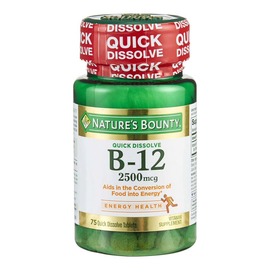 Nature's Bounty B-12 Vitamin Supplement-"Vitamin Supplement Nature's Bounty Vitamin B12 2,500 mcg Strength Tablet 75 per Bottle"