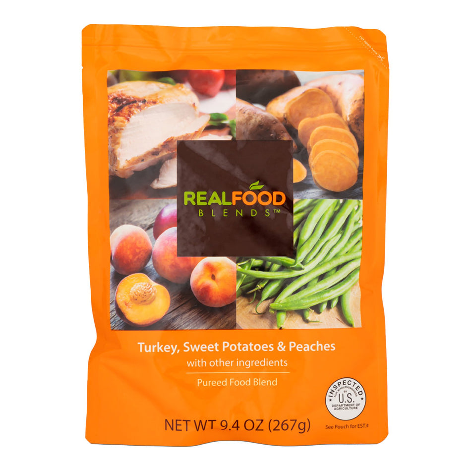 Real Food Blends Turkey, Sweet Potatoes & Peaches Pureed Food Blend for Tube Feeding, 9.4-ounce pouch-Tube Feeding Formula Real Food Blends Turkey / Sweet Potatoes / Peaches Flavor Liquid 9.4 oz. Pouch