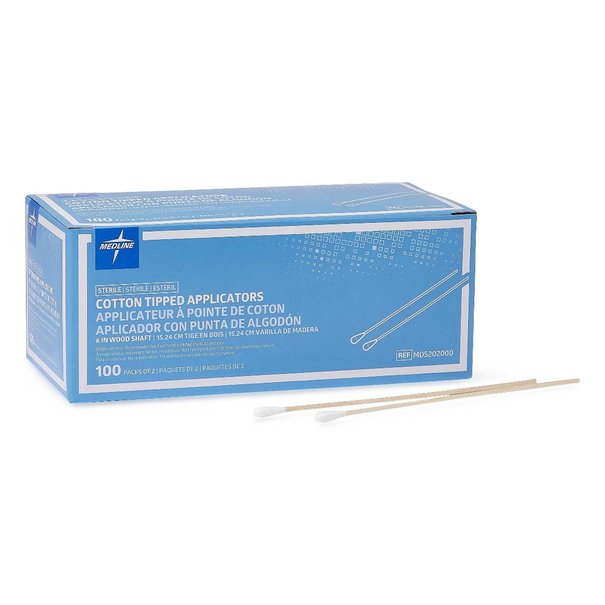 Medline Swabstick, 100 Packs per Box-Swabstick Cotton Tip Wood Shaft 6 Inch Sterile 2 per Pack