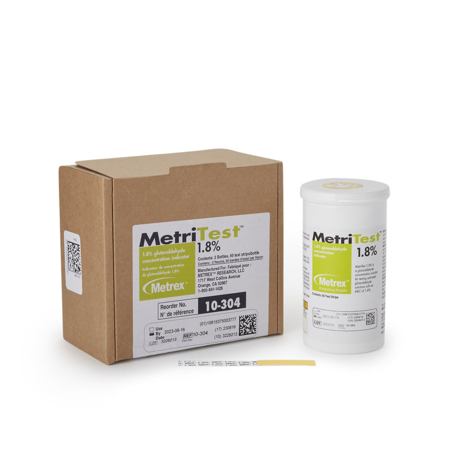 MetriTest 1.8% Glutaraldehyde Concentration Indicator-Glutaraldehyde Concentration Indicator MetriTest 1.8% Pad 60 Test Strips Bottle Single Use
