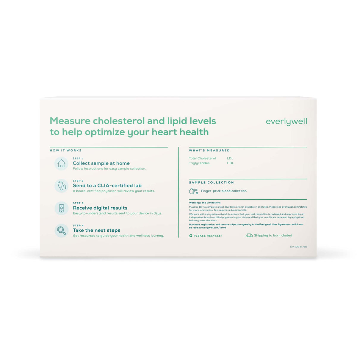 Everlywell Cholesterol / Lipids Test-Blood Collection and Transport Kit Everlywell Collection Cassette / Blood Sample Return Bag Sterile