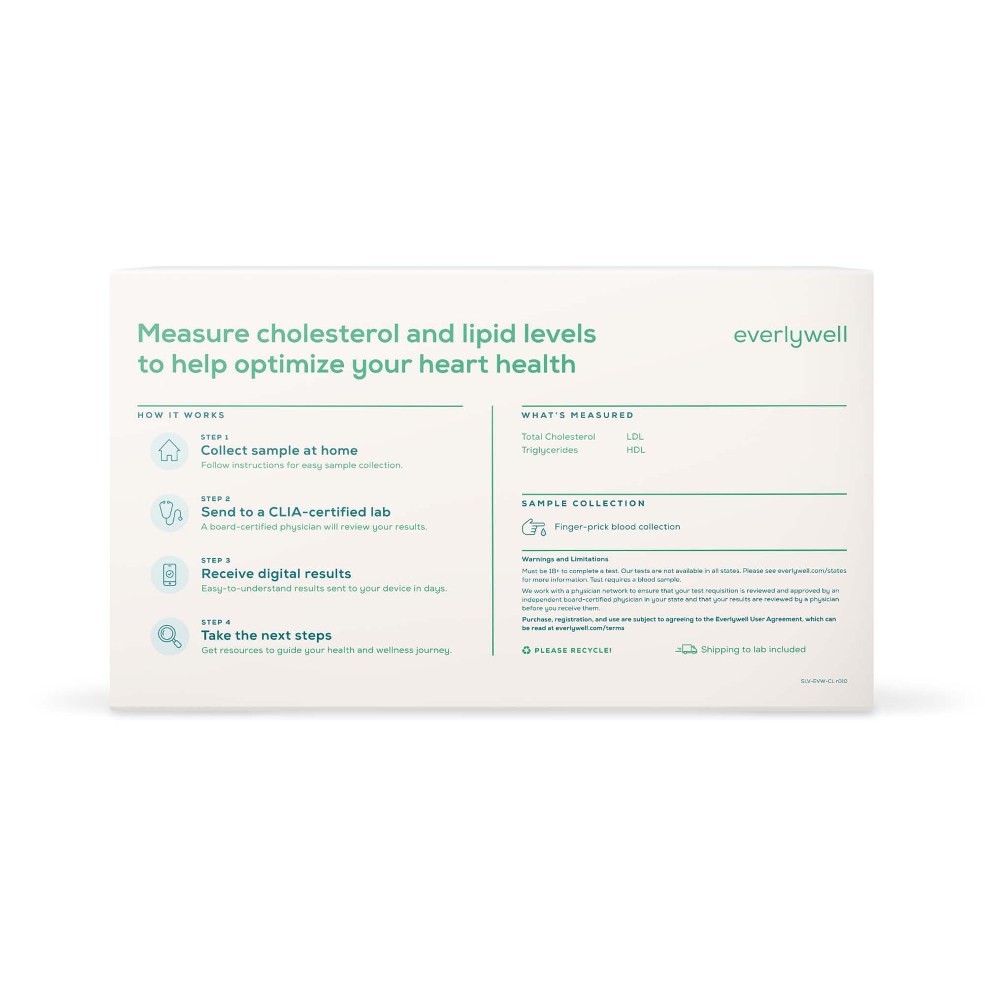 Everlywell Cholesterol / Lipids Test-Blood Collection and Transport Kit Everlywell Collection Cassette / Blood Sample Return Bag Sterile
